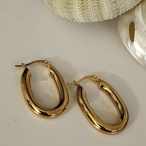 Gold Stainless Steel Oval Hoop Earrings